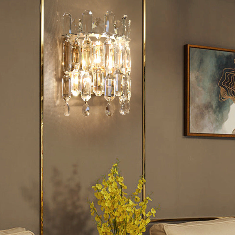 Modern Luxury Wall Sconce – 2-Light Metal & Crystal Water Drop Lamp for Living Room