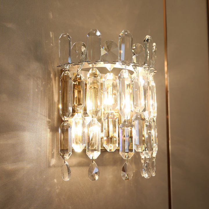 Modern Luxury Metal Crystal 2-Light Water Drop Wall Sconce Lamp for Living Room