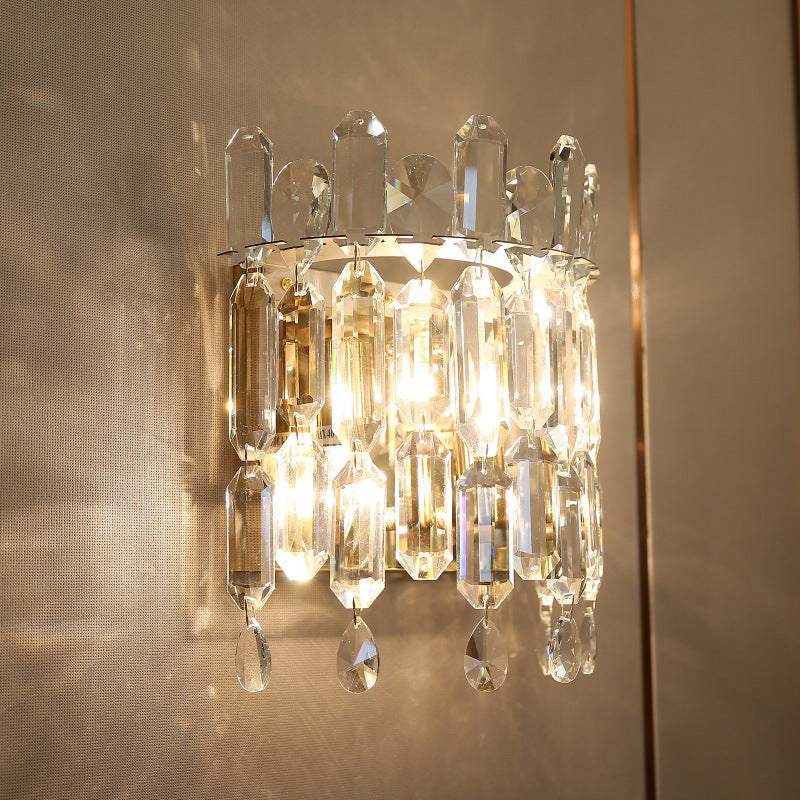 Modern Luxury Wall Sconce – 2-Light Metal & Crystal Water Drop Lamp for Living Room