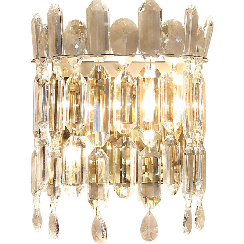 Modern Luxury Wall Sconce – 2-Light Metal & Crystal Water Drop Lamp for Living Room