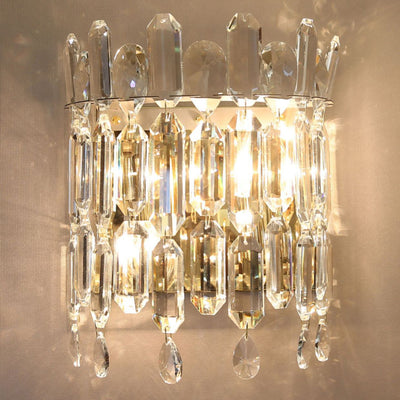 Modern Luxury Wall Sconce – 2-Light Metal & Crystal Water Drop Lamp for Living Room
