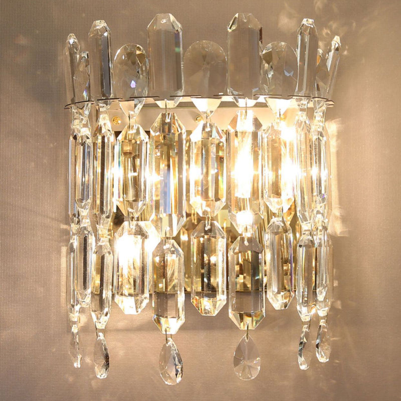 Modern Luxury Wall Sconce – 2-Light Metal & Crystal Water Drop Lamp for Living Room