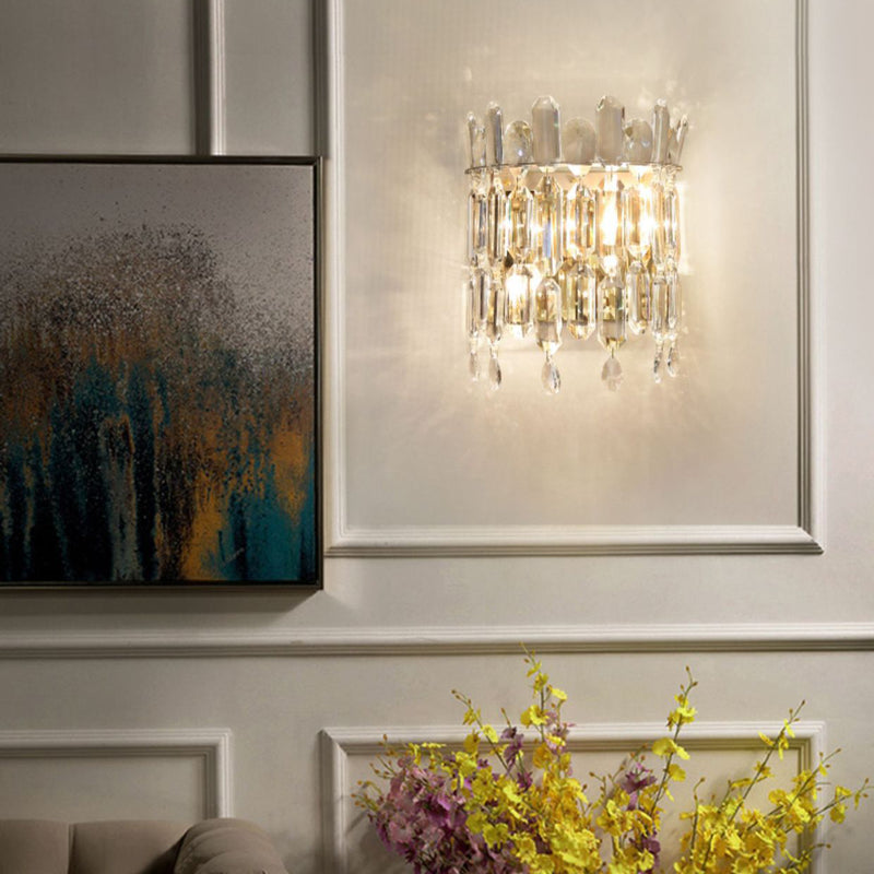 Modern Luxury Wall Sconce – 2-Light Metal & Crystal Water Drop Lamp for Living Room