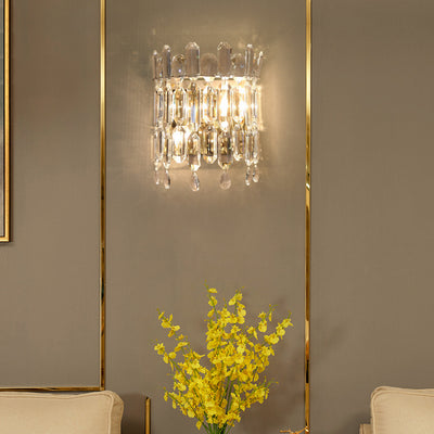 Modern Luxury Wall Sconce – 2-Light Metal & Crystal Water Drop Lamp for Living Room