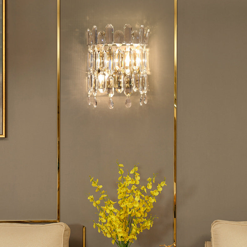 Modern Luxury Wall Sconce – 2-Light Metal & Crystal Water Drop Lamp for Living Room