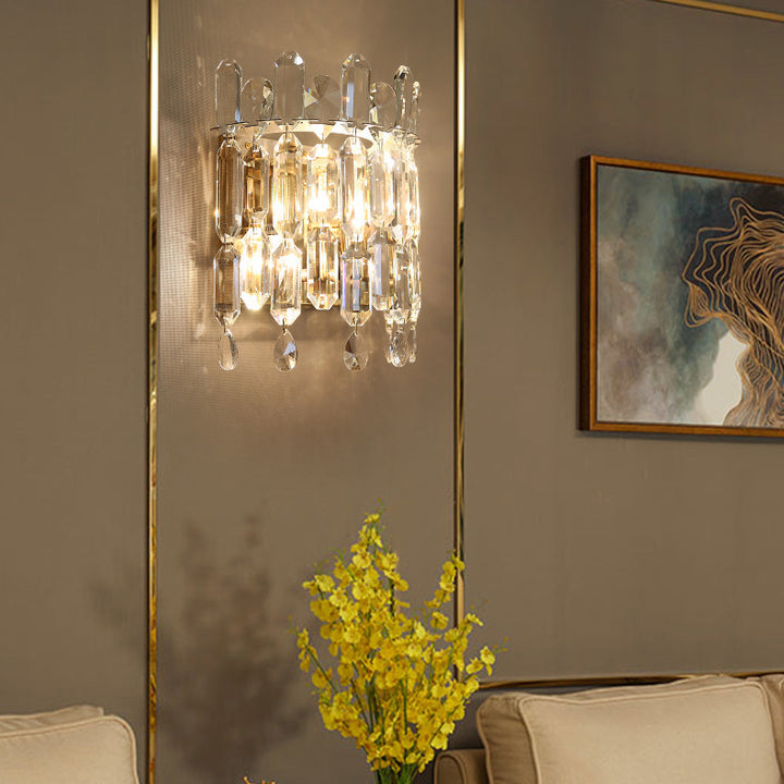 Modern Luxury Metal Crystal 2-Light Water Drop Wall Sconce Lamp for Living Room