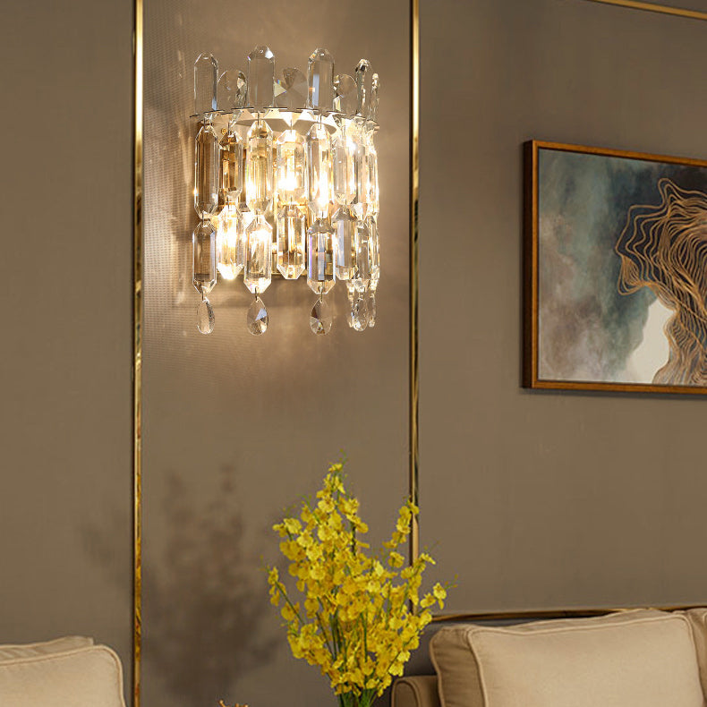Modern Luxury Wall Sconce – 2-Light Metal & Crystal Water Drop Lamp for Living Room