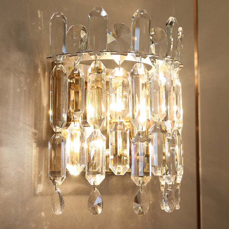 Modern Luxury Wall Sconce – 2-Light Metal & Crystal Water Drop Lamp for Living Room