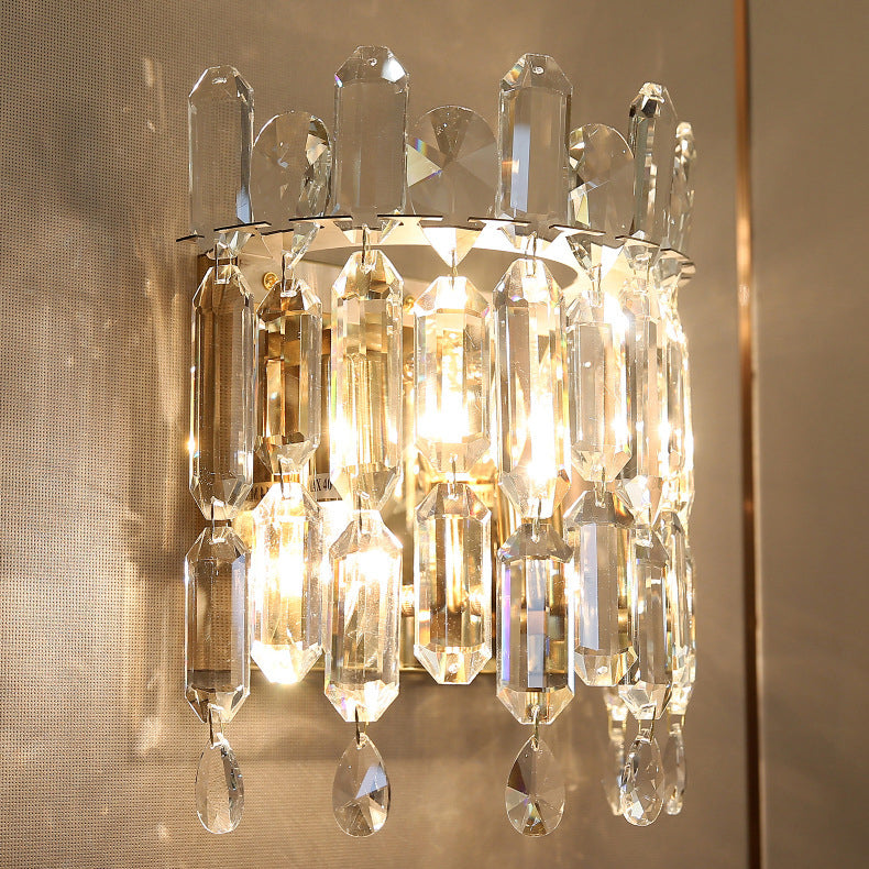Modern Luxury Wall Sconce – 2-Light Metal & Crystal Water Drop Lamp for Living Room
