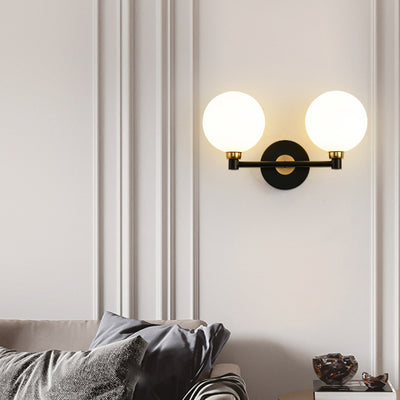Applique murale minimaliste moderne – Lampe à globe en fer et verre à 2 lumières pour chambre 
