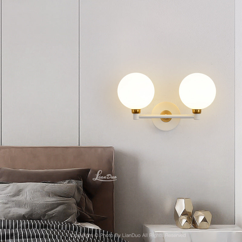 Applique murale minimaliste moderne – Lampe à globe en fer et verre à 2 lumières pour chambre 
