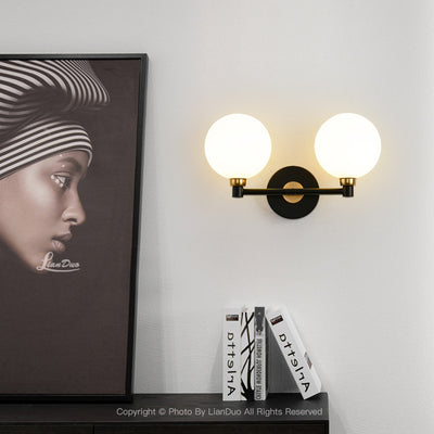 Applique murale minimaliste moderne – Lampe à globe en fer et verre à 2 lumières pour chambre 