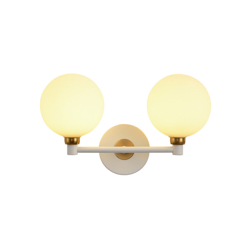 Applique murale minimaliste moderne – Lampe à globe en fer et verre à 2 lumières pour chambre 