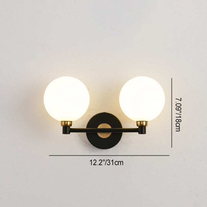 Applique murale minimaliste moderne – Lampe à globe en fer et verre à 2 lumières pour chambre 