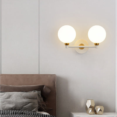 Applique murale minimaliste moderne – Lampe à globe en fer et verre à 2 lumières pour chambre 