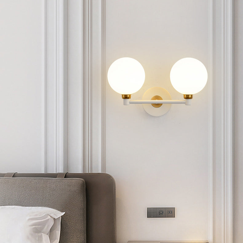 Applique murale minimaliste moderne – Lampe à globe en fer et verre à 2 lumières pour chambre 