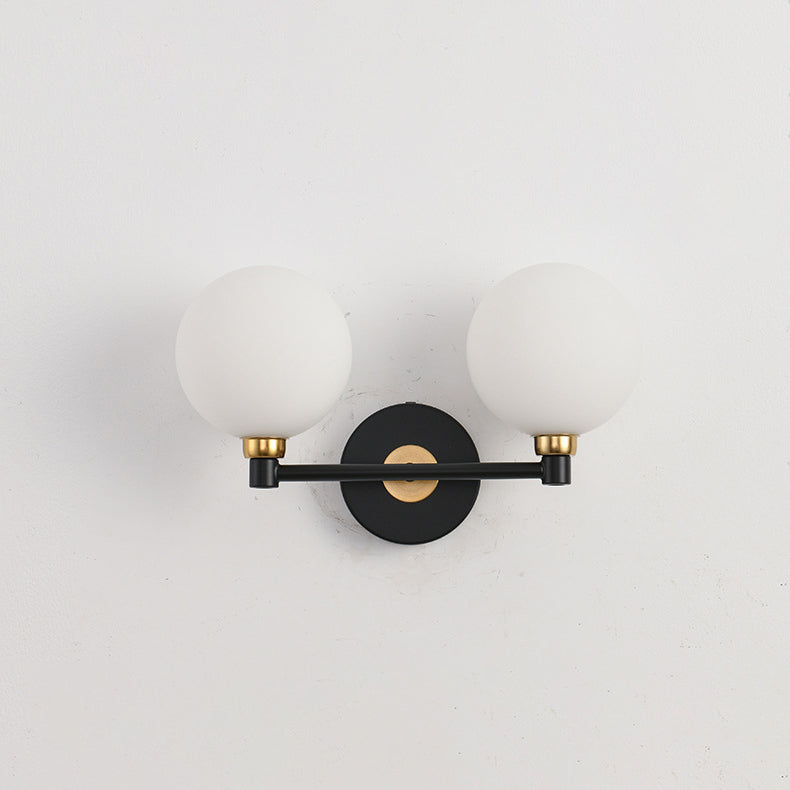 Applique murale minimaliste moderne – Lampe à globe en fer et verre à 2 lumières pour chambre 