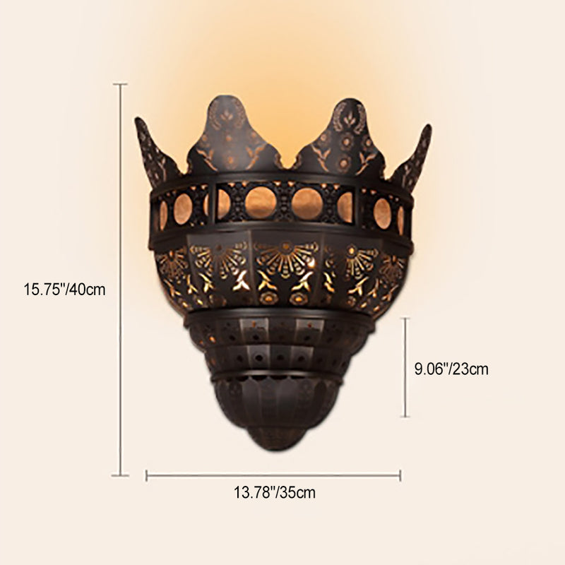 Medieval European Wall Sconce – 1-Light Brass Dome Lamp with Church-Inspired Texture for Hallway