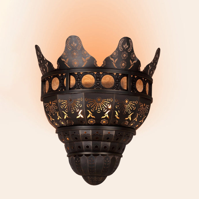 Medieval European Wall Sconce – 1-Light Brass Dome Lamp with Church-Inspired Texture for Hallway