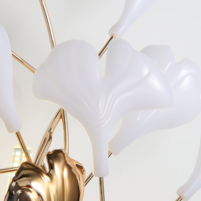 Moderne Art-Deco-Wandleuchte – 2/3-Licht Keramik Ginkgo Biloba Lampe für das Schlafzimmer 