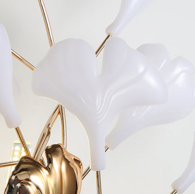 Modern Art Deco Wall Sconce – 2/3-Light Iron & Ceramic Ginkgo Biloba Lamp for Bedroom