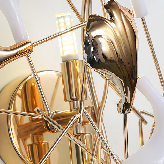Moderne Art-Deco-Wandleuchte – 2/3-Licht Keramik Ginkgo Biloba Lampe für das Schlafzimmer 