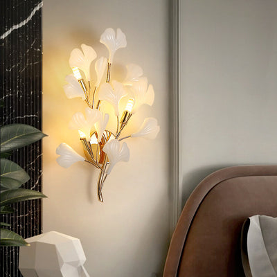 Modern Art Deco Wall Sconce – 2/3-Light Iron & Ceramic Ginkgo Biloba Lamp for Bedroom