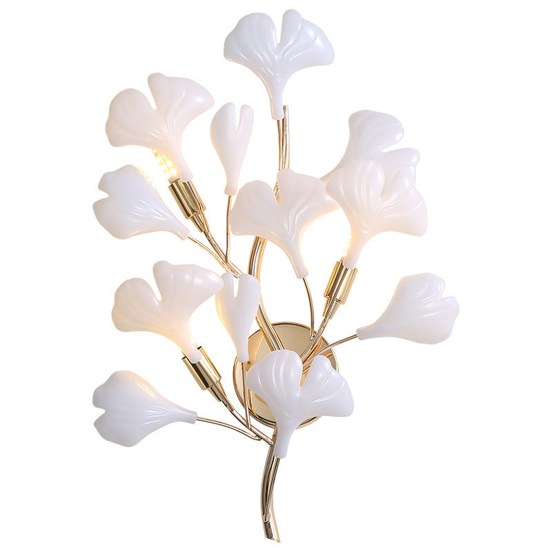 Modern Art Deco Wall Sconce – 2/3-Light Iron & Ceramic Ginkgo Biloba Lamp for Bedroom