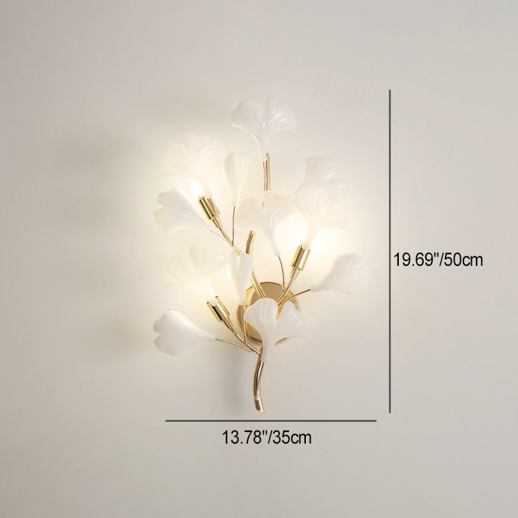 Moderne Art-Deco-Wandleuchte – 2/3-Licht Keramik Ginkgo Biloba Lampe für das Schlafzimmer 