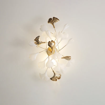 Modern Art Deco Wall Sconce – 2/3-Light Iron & Ceramic Ginkgo Biloba Lamp for Bedroom