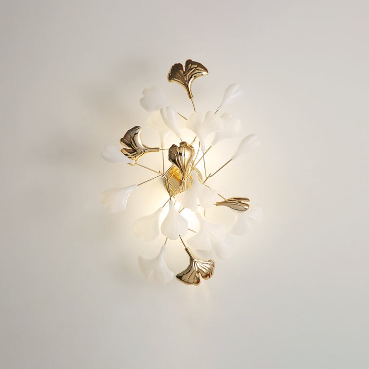 Modern Art Deco Wall Sconce – 2/3-Light Iron & Ceramic Ginkgo Biloba Lamp for Bedroom