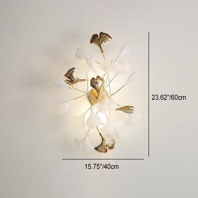 Modern Art Deco Wall Sconce – 2/3-Light Iron & Ceramic Ginkgo Biloba Lamp for Bedroom