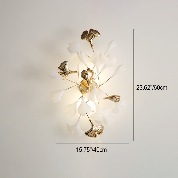 Modern Art Deco Wall Sconce – 2/3-Light Iron & Ceramic Ginkgo Biloba Lamp for Bedroom