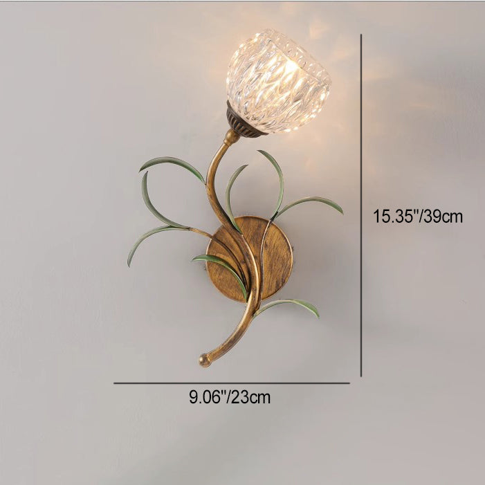 Traditionelle französische Blumen-Wandleuchte – 1/2-Licht Eisen- & Glaslampe für das Wohnzimmer 