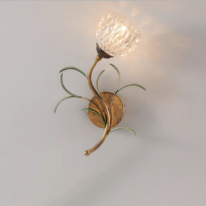 Traditional French Flower Iron Glass 1/2 Light Wall Sconce Lamp For Living Room