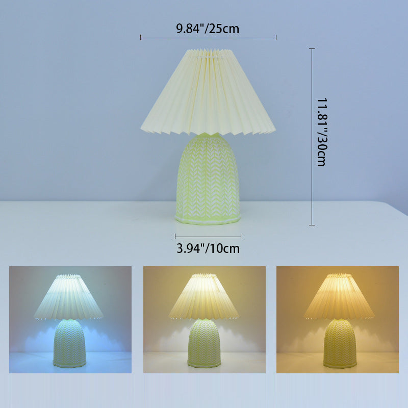 Lampe de Table Nordique Contemporaine – Lampe à 1 Lumière en Tissu et Céramique en Forme de Frustum pour Chambre 