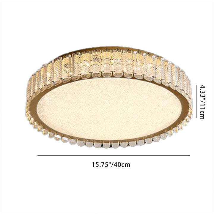 Modern Luxury LED Ceiling Light – Round Titanium &amp; Crystal Flush Mount for Bedroom