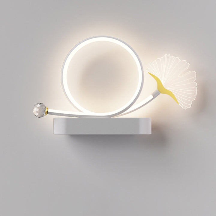 Applique murale créative contemporaine – Lampe LED Ginkgo Biloba en cercle en fer et acrylique pour chambre à coucher 