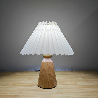 Modern Simplicity Table Lamp – 1-Light Cone Solid Wood & Fabric Lamp for Bedroom
