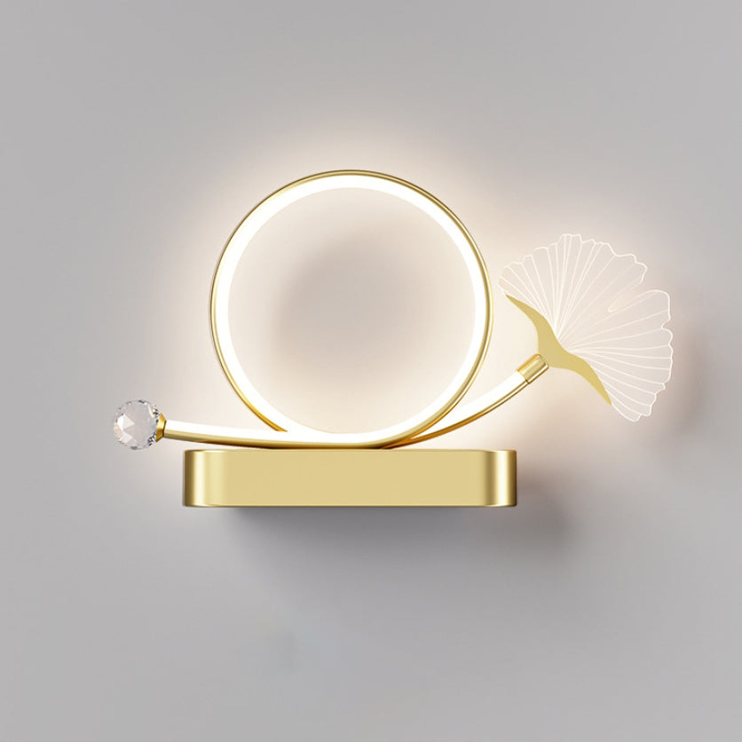 Applique murale créative contemporaine – Lampe LED Ginkgo Biloba en cercle en fer et acrylique pour chambre à coucher 