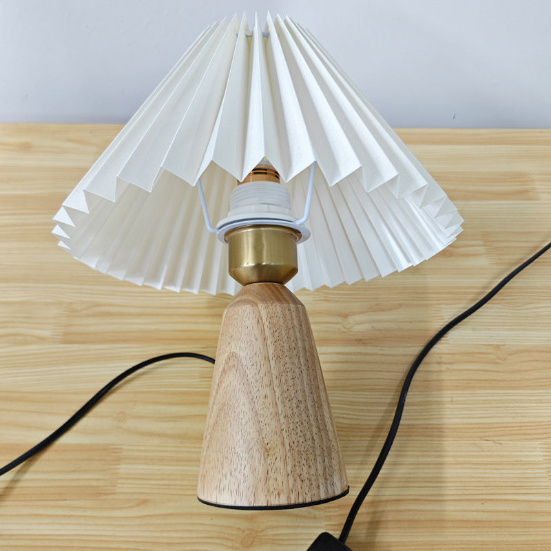 Modern Simplicity Table Lamp – 1-Light Cone Solid Wood & Fabric Lamp for Bedroom