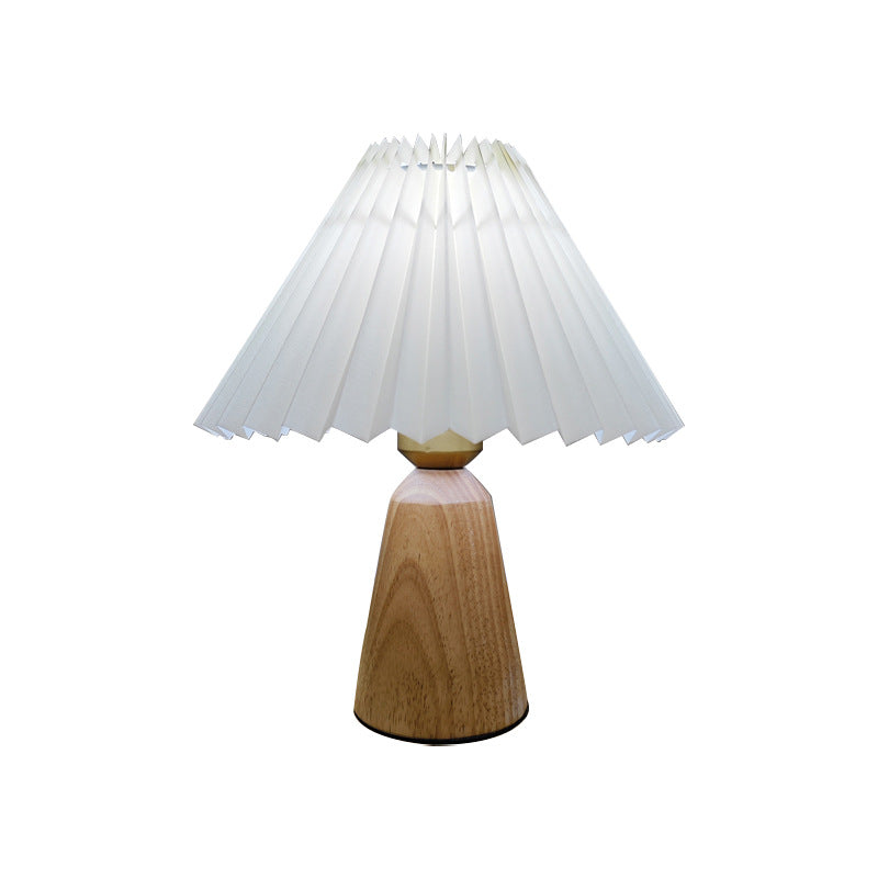 Modern Simplicity Table Lamp – 1-Light Cone Solid Wood & Fabric Lamp for Bedroom