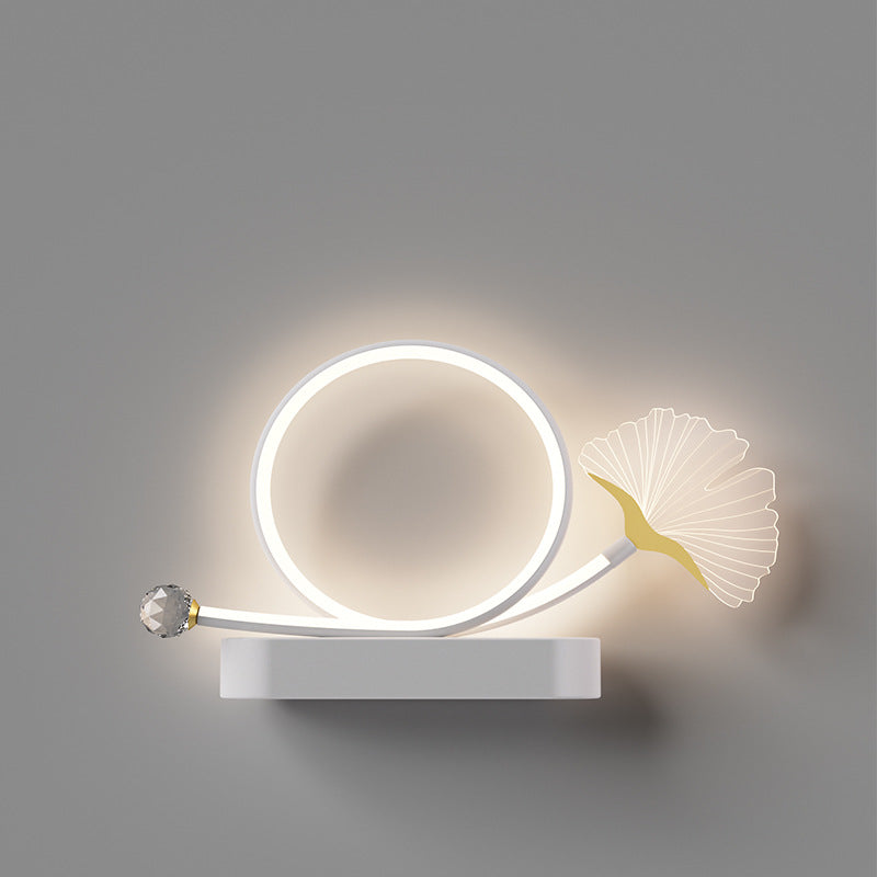 Applique murale créative contemporaine – Lampe LED Ginkgo Biloba en cercle en fer et acrylique pour chambre à coucher 