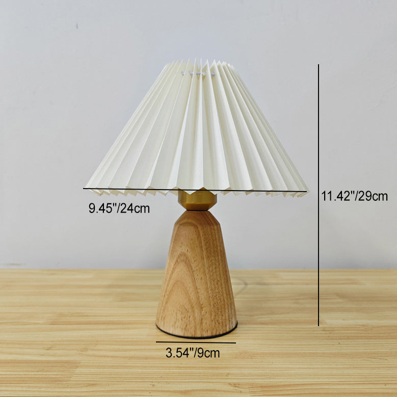Modern Simplicity Table Lamp – 1-Light Cone Solid Wood & Fabric Lamp for Bedroom