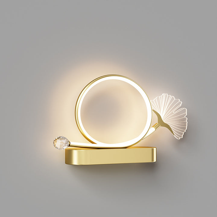 Applique murale créative contemporaine – Lampe LED Ginkgo Biloba en cercle en fer et acrylique pour chambre à coucher 