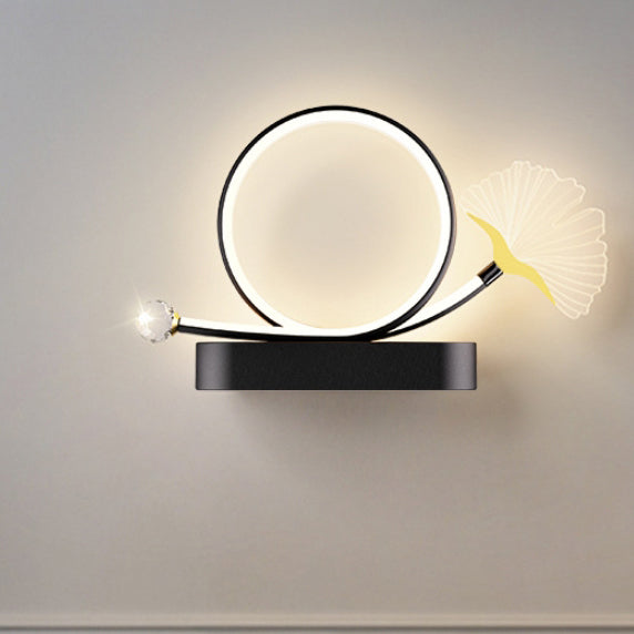 Applique murale créative contemporaine – Lampe LED Ginkgo Biloba en cercle en fer et acrylique pour chambre à coucher 