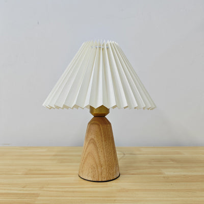 Modern Simplicity Table Lamp – 1-Light Cone Solid Wood & Fabric Lamp for Bedroom