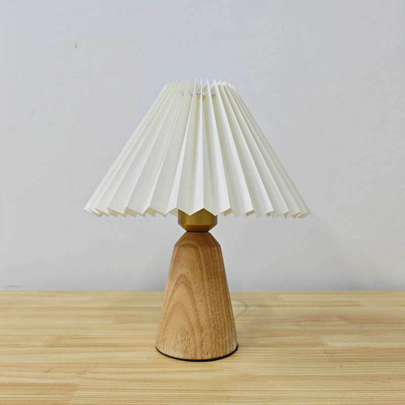 Modern Simplicity Table Lamp – 1-Light Cone Solid Wood & Fabric Lamp for Bedroom