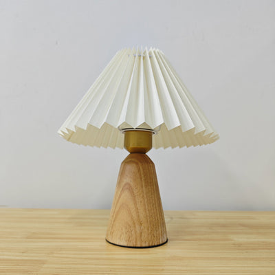 Modern Simplicity Table Lamp – 1-Light Cone Solid Wood & Fabric Lamp for Bedroom