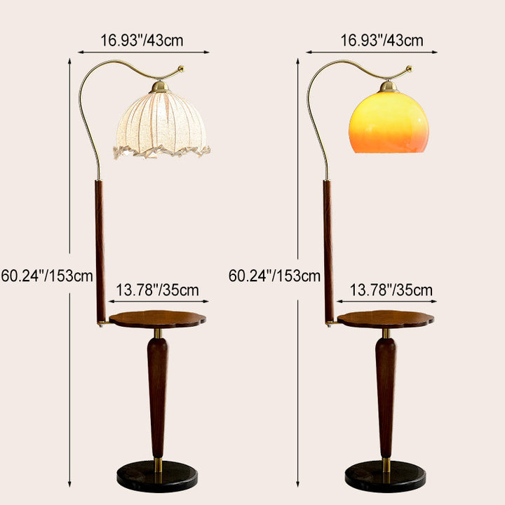 Lámpara de pie de 1 luz de metal con cúpula francesa tradicional de madera maciza y vidrio para sala de estar 